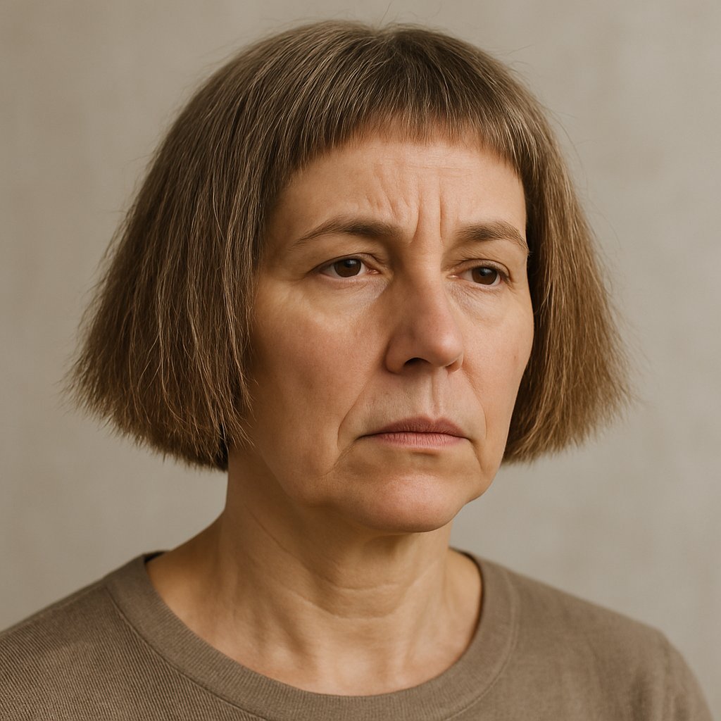 Portrait of a mature woman with a short shoulder-length bob hairstyle against a neutral background.