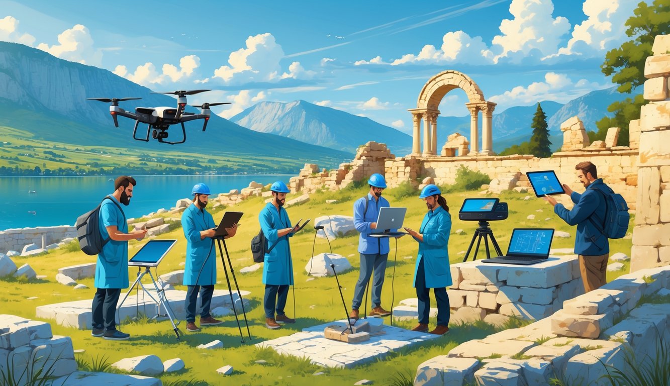 Researchers using modern technology to explore ancient ruins in a mountainous area of North Macedonia.