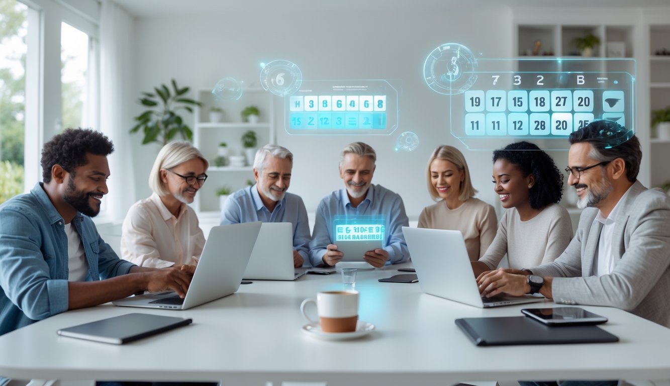 Beberapa orang dewasa menggunakan laptop dan ponsel pintar di ruang tamu modern untuk bermain permainan togel online dengan suasana yang nyaman dan terpercaya.