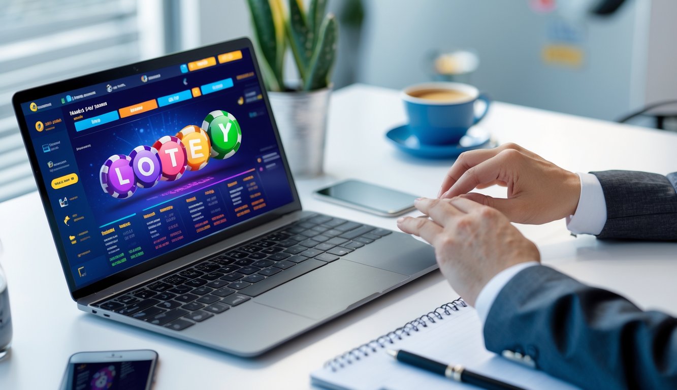 Seorang pria menggunakan laptop di meja kerja modern dengan suasana kantor yang terang dan rapi.