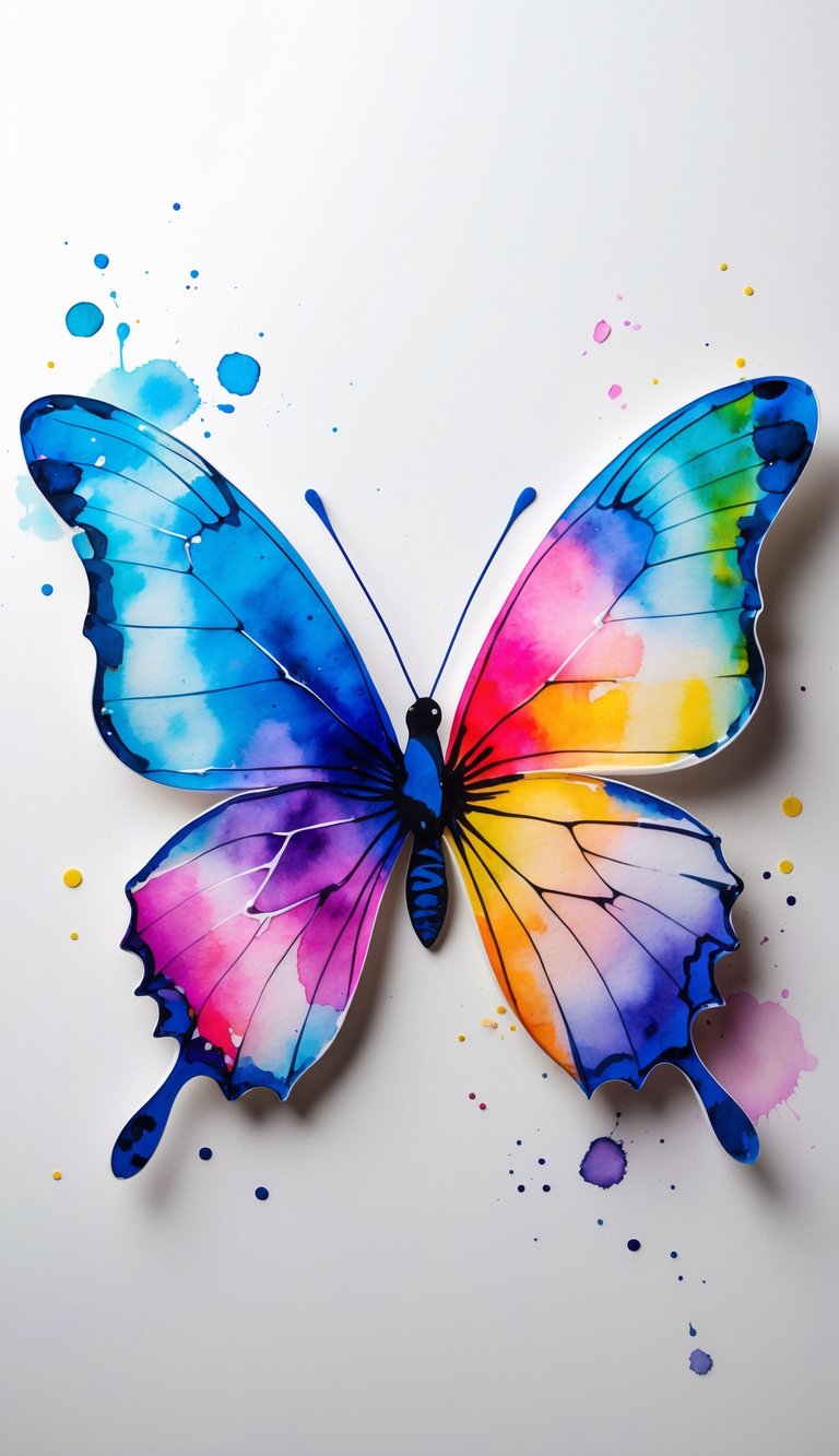 A colorful watercolor painting of a butterfly on a white background.