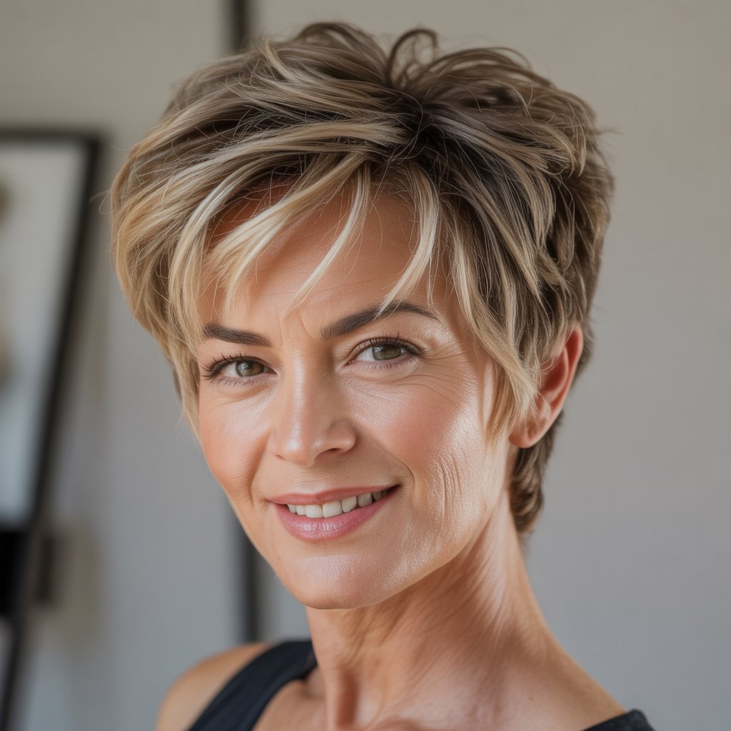 Headshot of a smiling woman looking at the camera with a short, voluminous hairstyle.