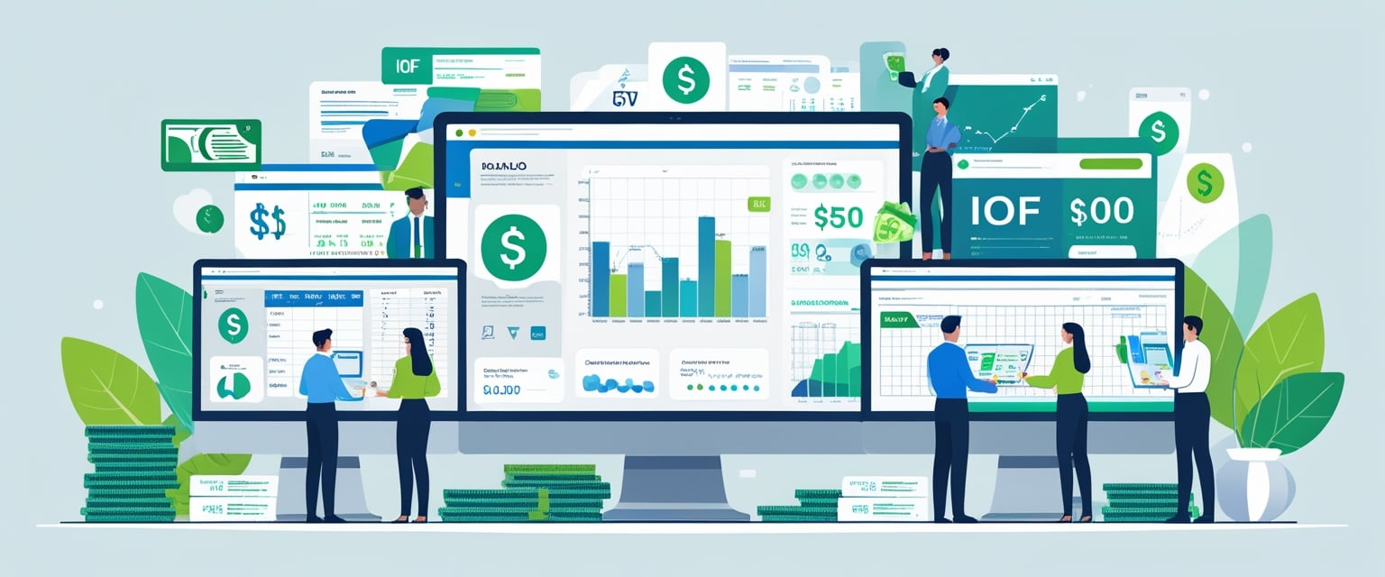Profissionais em escritório moderno analisando documentos e gráficos financeiros relacionados a diferentes operações de IOF no Brasil.