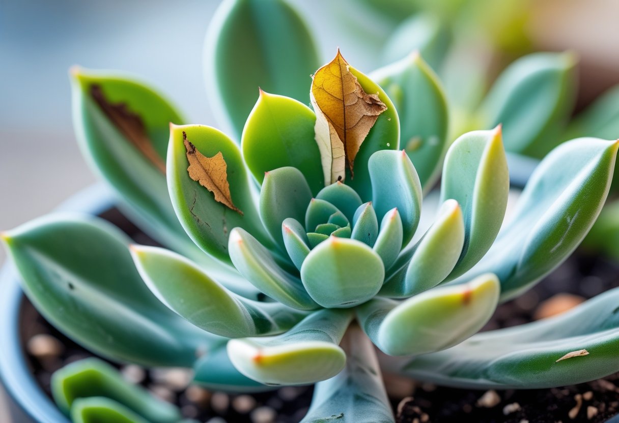 Close-up of a bear paw succulent plant with some leaves falling off and showing signs of leaf damage. Bear Paw Succulent Leaves Falling Off