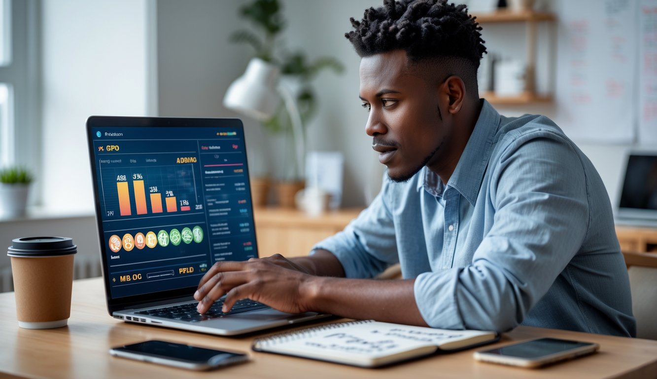 Seseorang sedang duduk di meja kerja menggunakan laptop untuk bermain togel online dengan fokus dan suasana yang tenang.