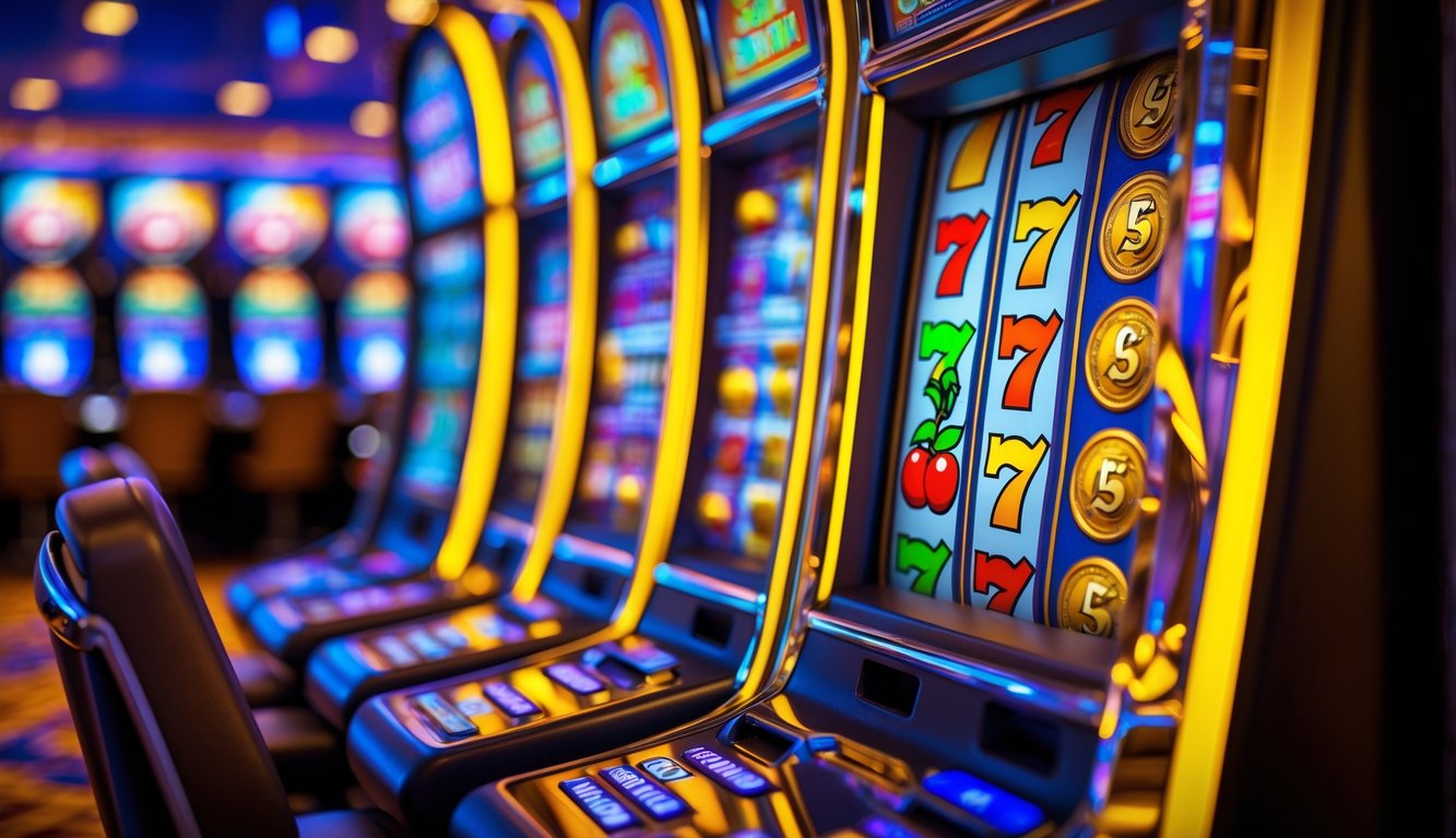 Mesin slot modern yang menyala dengan kombinasi simbol kemenangan di kasino.