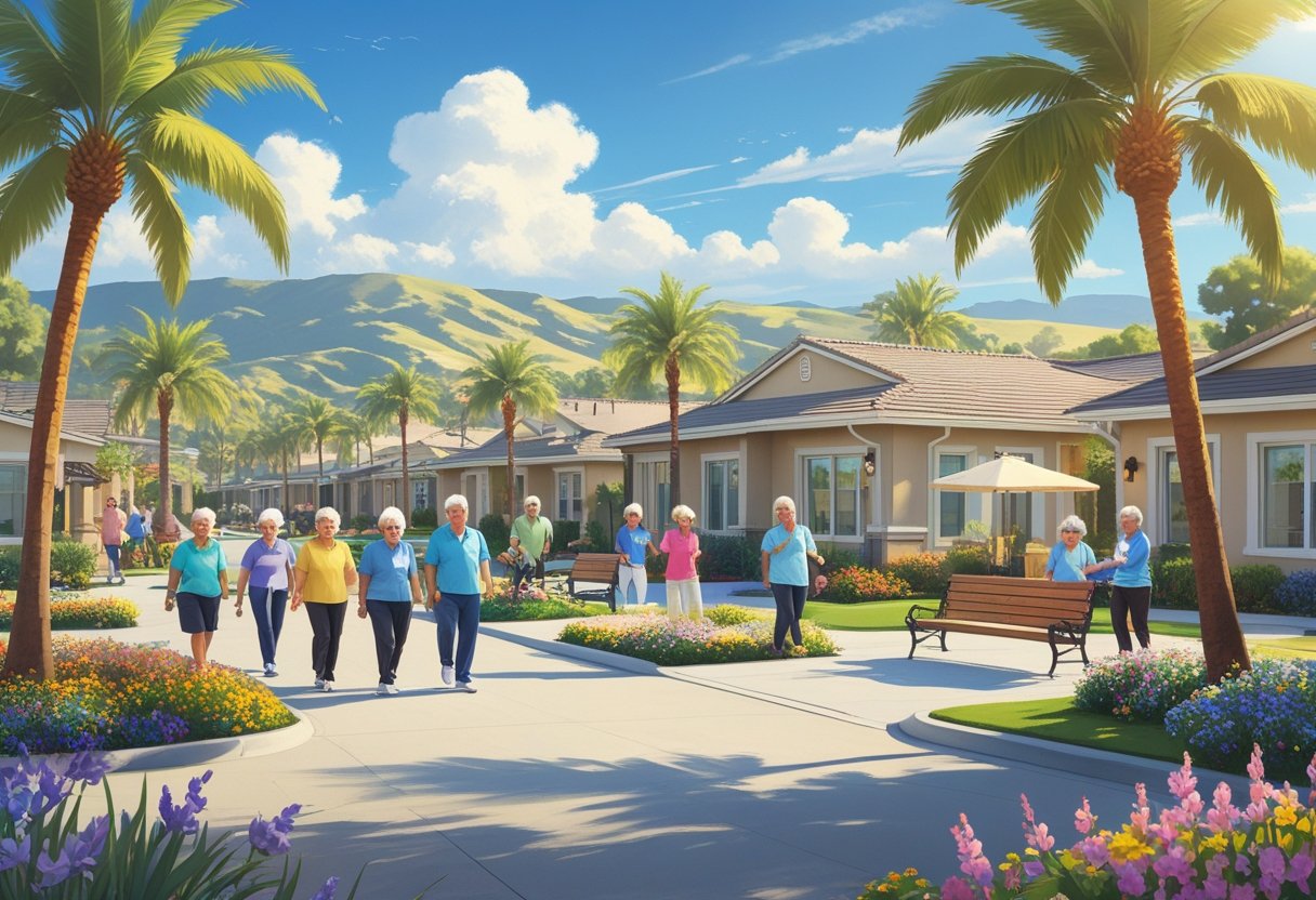 Why you should consider 55‑plus communities in southern california: top advantages & lifestyle insights A sunny southern california neighborhood with seniors walking, playing tennis and golf, and socializing near modern homes and gardens.