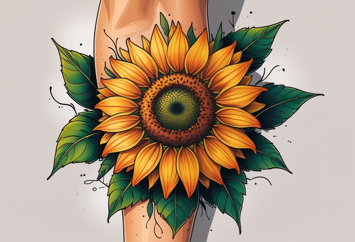 Tatuagem girassol: inspirações, significados e dicas para escolher a sua Braço com uma tatuagem detalhada de girassol em destaque.