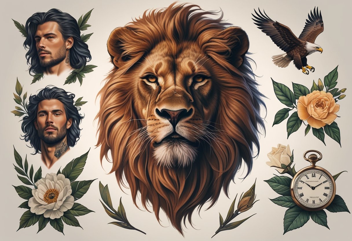 Tatuagem Realismo: Técnicas, Inspirações e Cuidados Essenciais Ilustração mostrando diferentes tipos de tatuagens realistas, incluindo rostos humanos, animais, flores e objetos detalhados.
