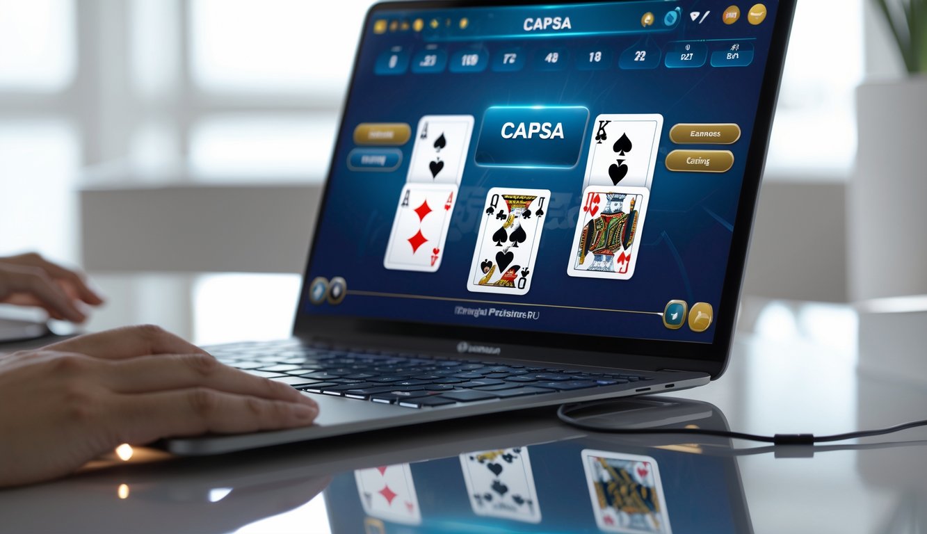 Tampilan layar perangkat digital yang menampilkan permainan kartu Capsa secara online.