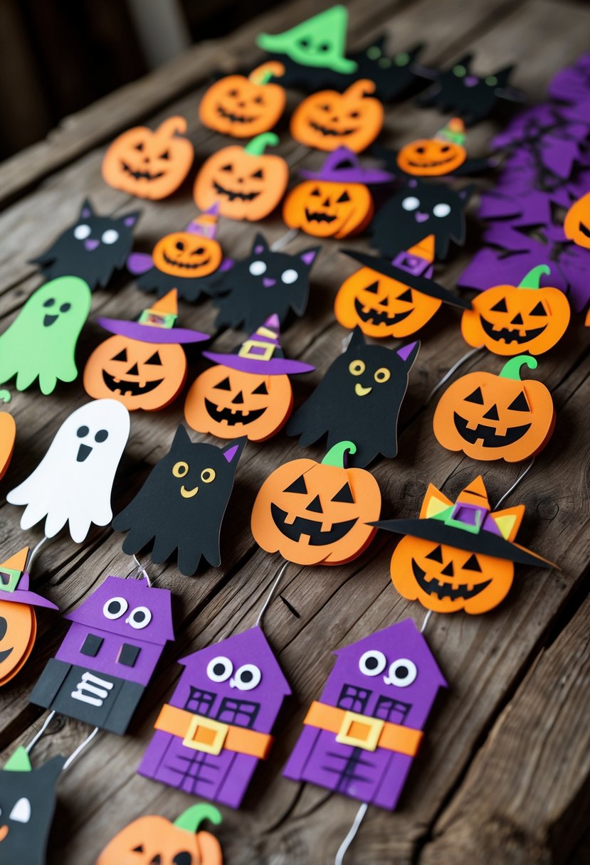 32 Halloween Door Hangers Ideas 2025: Creative Designs to Inspire Your Spooky Decor 2 A collection of colorful Halloween door hangers with pumpkins, ghosts, witches, and other spooky designs arranged on a wooden surface.