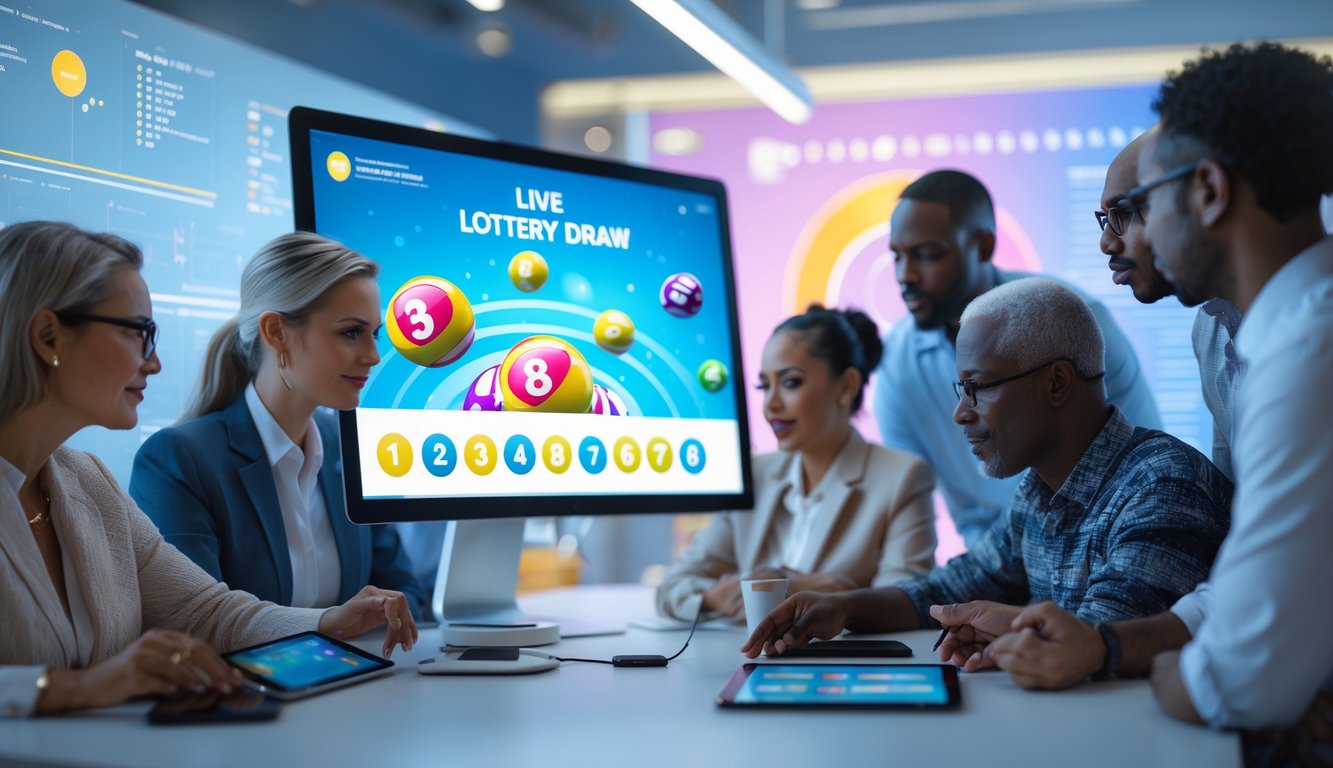 Orang-orang sedang menggunakan platform togel online dengan tampilan undian langsung pada layar komputer.