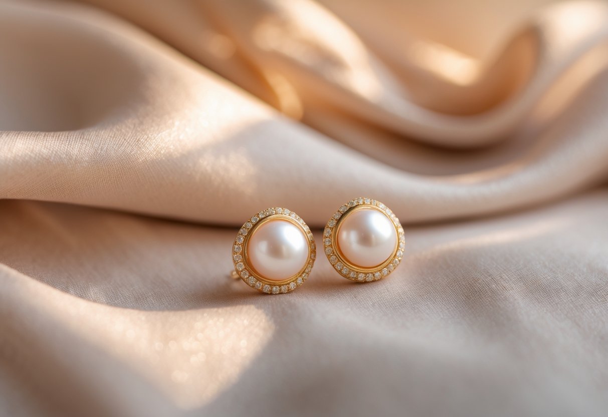 Close-up of a pair of elegant earrings resting on soft fabric, highlighting their delicate design and sentimental value.