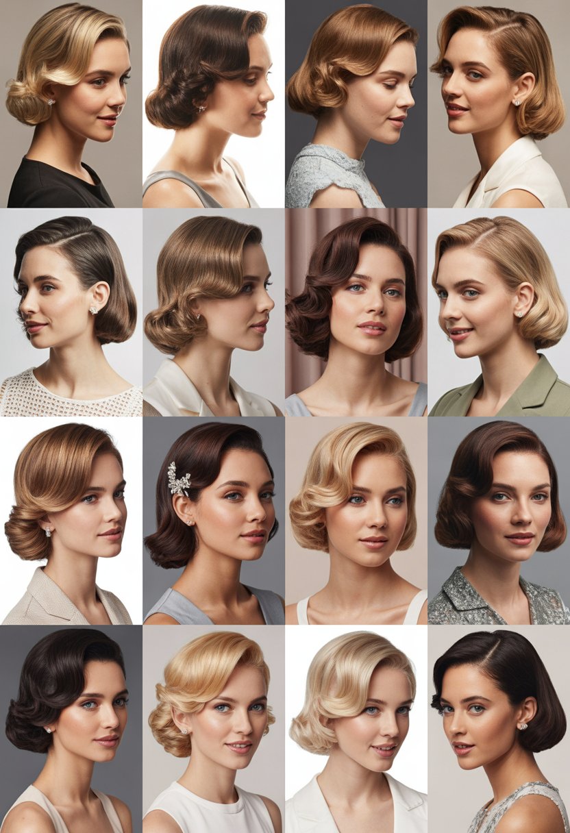 A group of women with various elegant wavy hairstyles, posing against a neutral background.