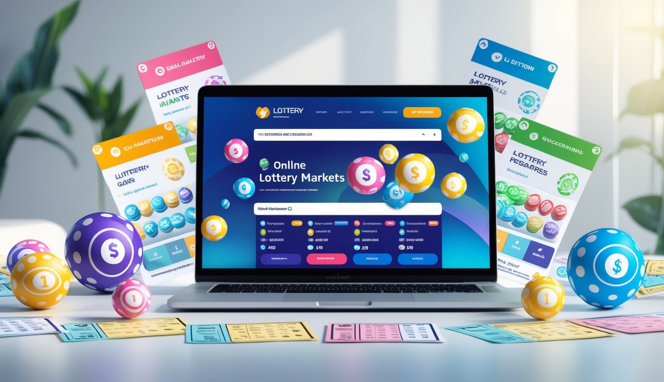 Seseorang menggunakan laptop dengan tampilan situs togel online lengkap di layar, dikelilingi oleh simbol-simbol permainan togel.