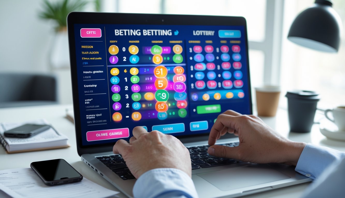 Seseorang menggunakan komputer dengan tampilan berbagai jenis taruhan togel online di layar.