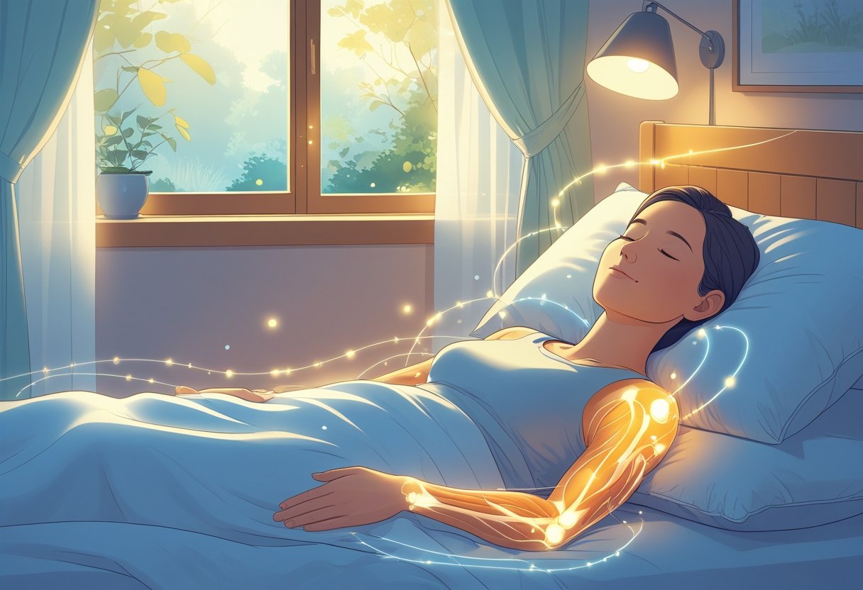 A person resting peacefully in bed with soft light around them, symbolizing healing and recovery.