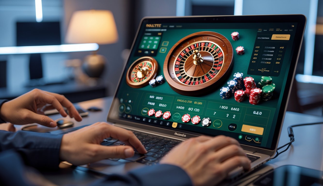 Seseorang bermain roulette online dengan berbagai varian permainan di layar komputer dalam ruangan yang nyaman.