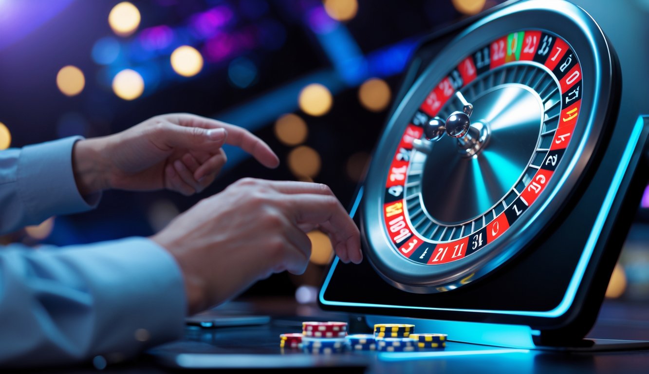 Seseorang bermain roulette online dengan ekspresi antusias di depan perangkat digital.