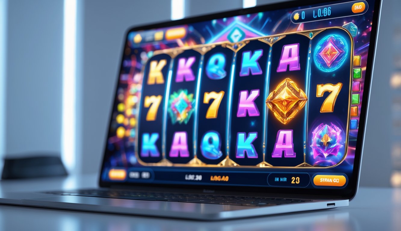 Tampilan layar perangkat yang menunjukkan permainan slot online dengan tema unik dan warna-warni.