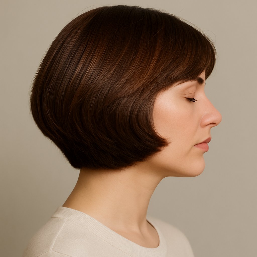 Close-up of a woman with hair completely covering her neck, obscuring the neck area.