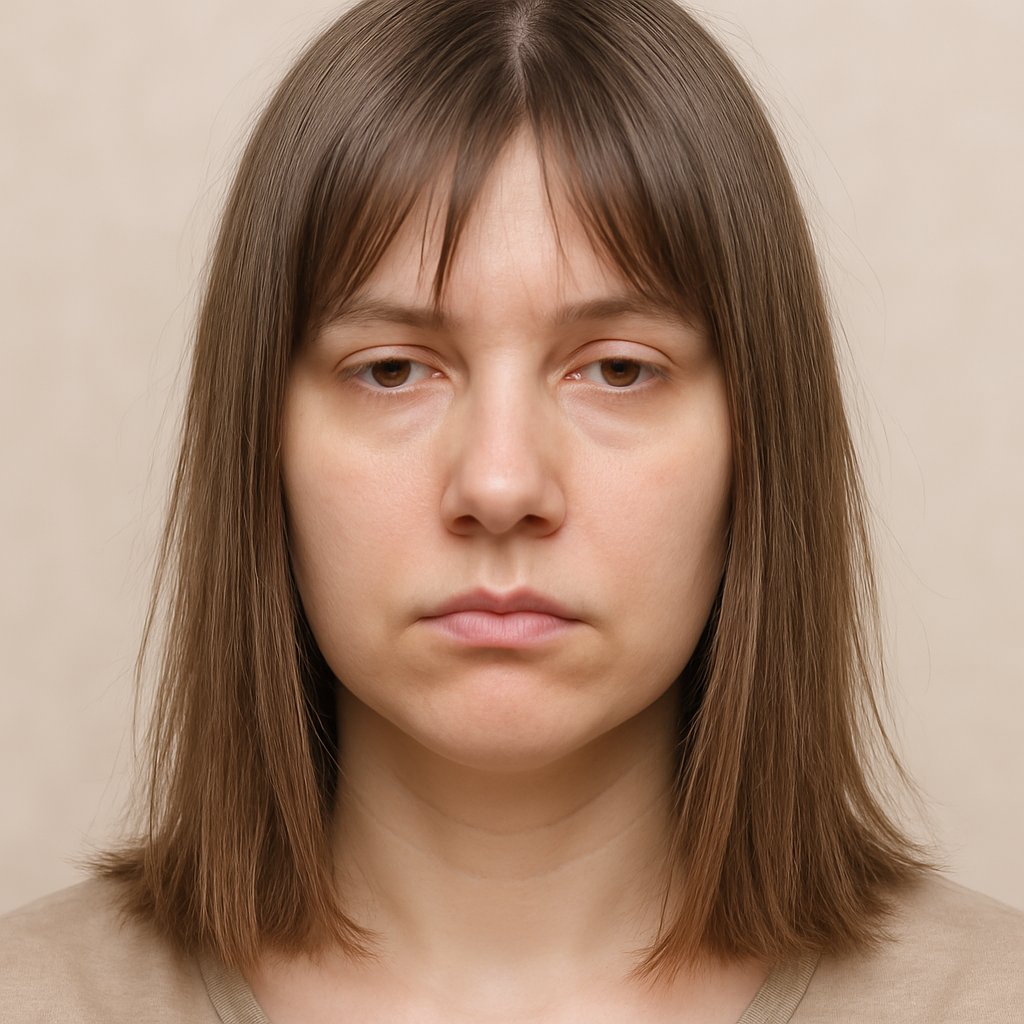 Close-up of a woman with dull, flat hair framing her face, showing lack of shine and volume.