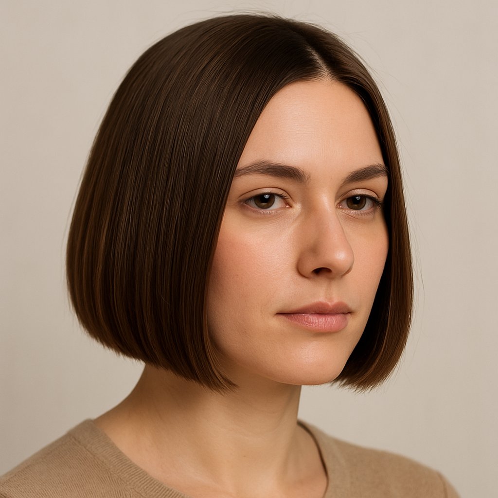 A woman with a chin-length bob haircut looking slightly toward the camera against a plain background.