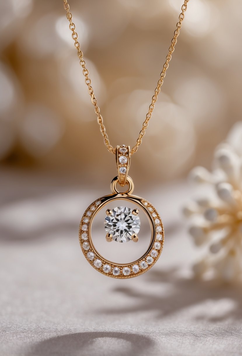 A delicate pendant necklace made from a redesigned old wedding ring hanging on a fine gold chain.