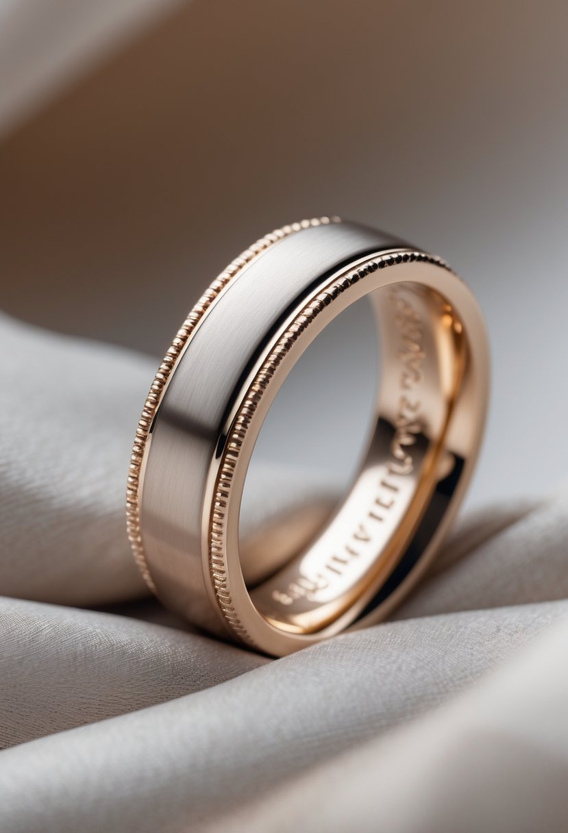 Close-up of a newly redesigned elegant wedding ring band resting on a soft surface.