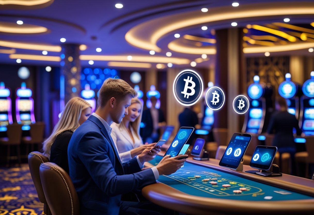 Cilvēki kazino izmanto digitālas ierīces, lai veiktu Bitcoin un USDT depozītus Latvijā.