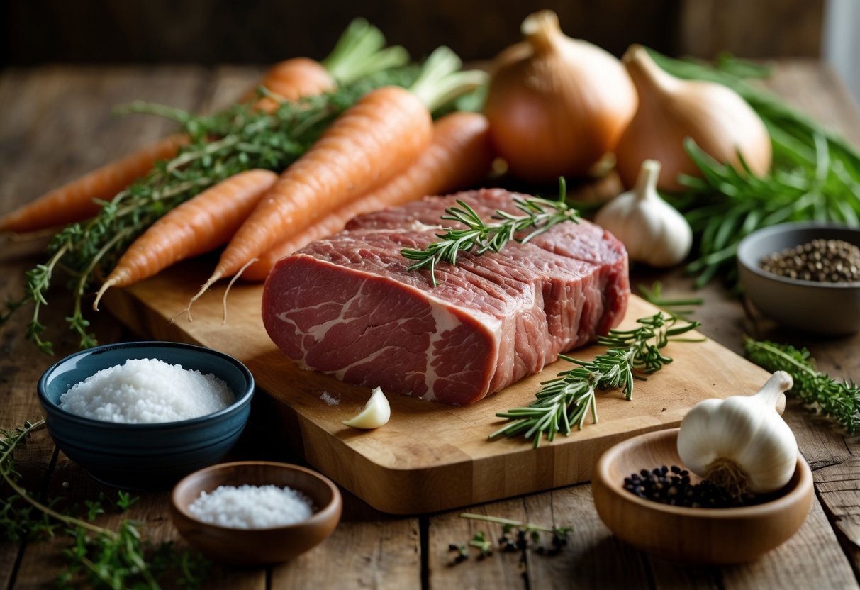 A kitchen counter displaying top round and sirloin tip cuts ready for marination