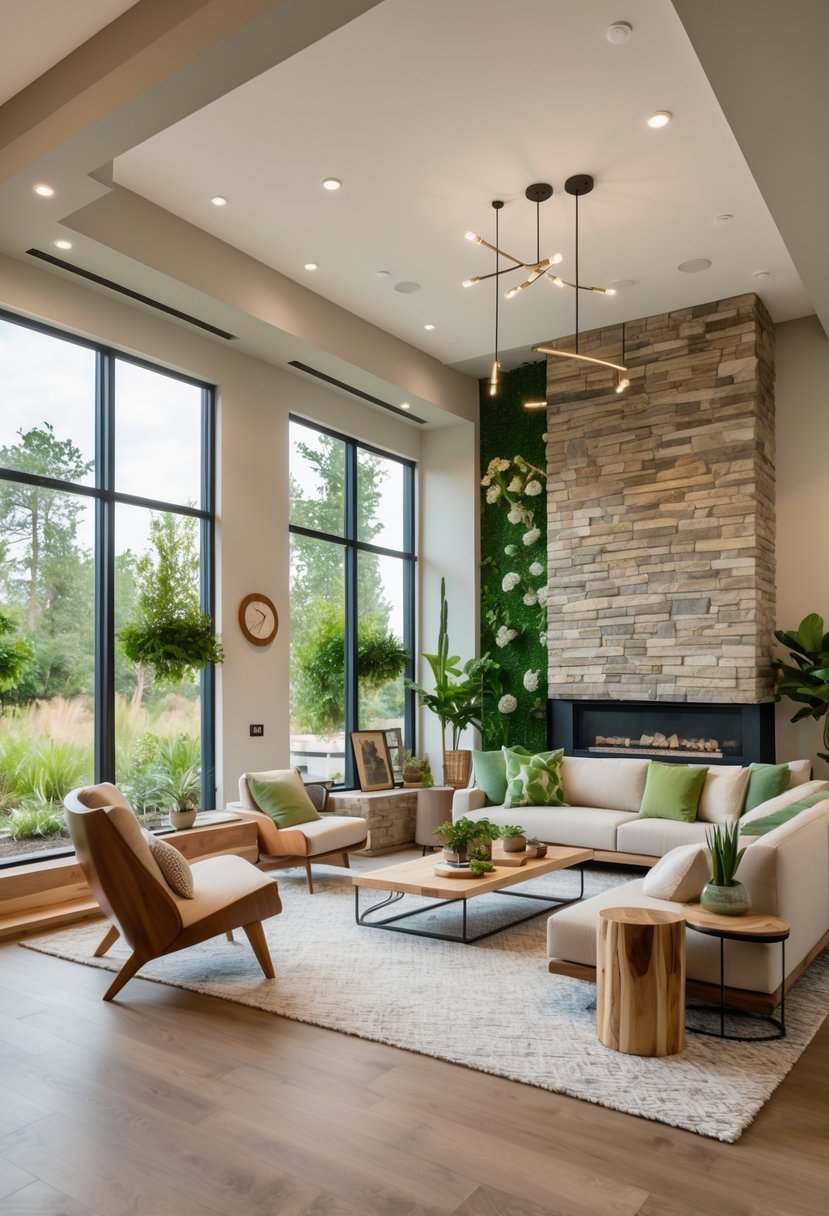 21 Terra Futura Living Room Design Ideas For A Modern And Sustainable Home 25 A bright living room with modern furniture, natural light, plants, and eco-friendly decor.