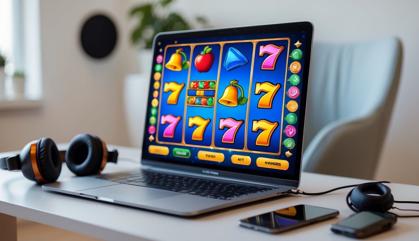 Seseorang sedang bermain permainan slot gratis di komputer dengan suasana ruang kerja yang rapi dan nyaman.