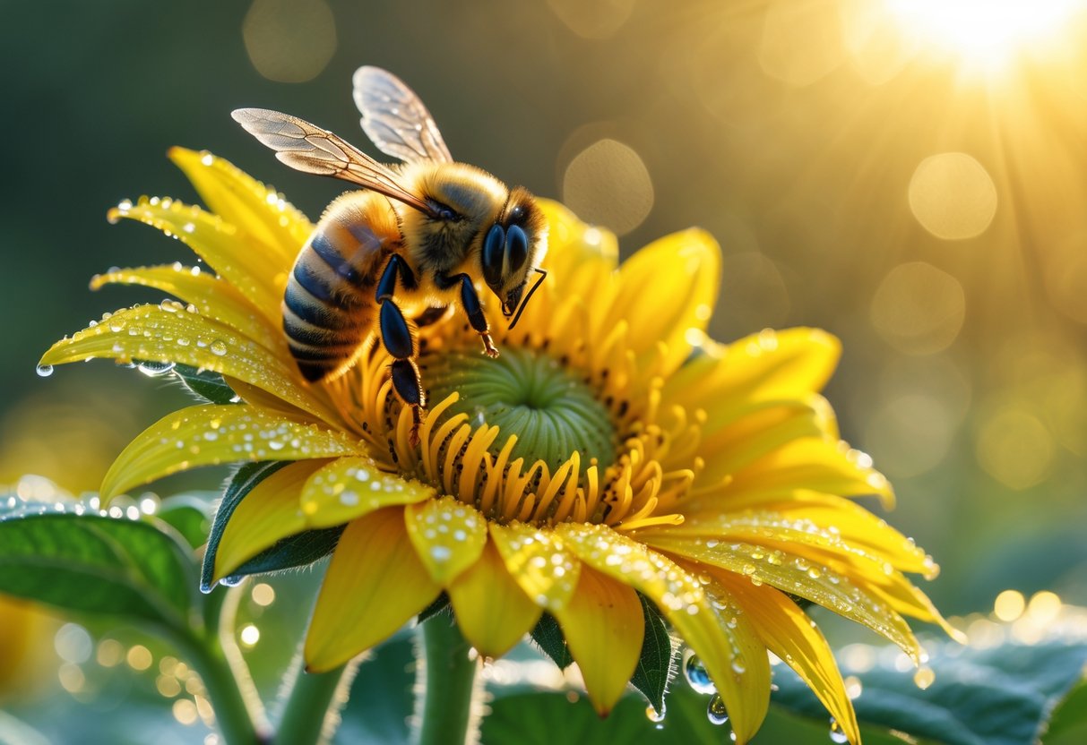 A honeybee resting on a bright yellow sunflower with a softly blurred background.